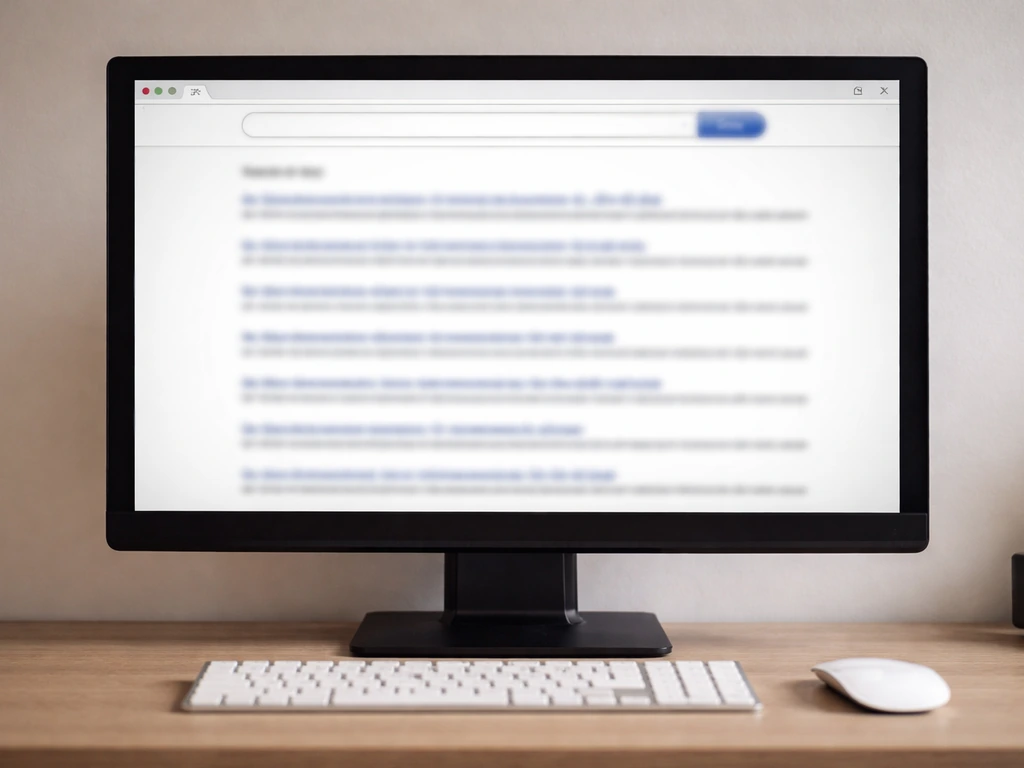 Minimal desk photo with an anonymous monitor showing blurred SEC/EDGAR-style search results.