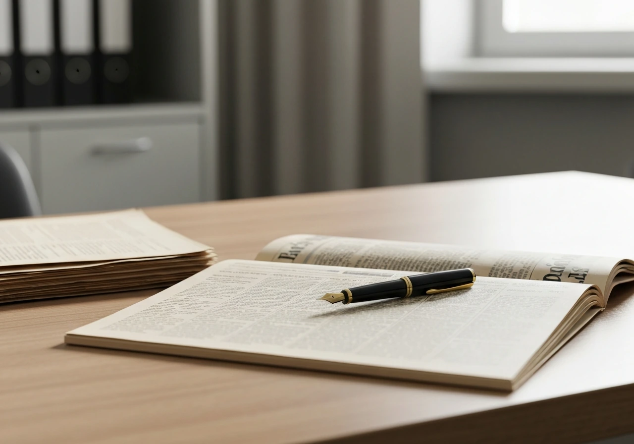 Vintage newspaper and pen on a wooden desk, suggesting business/financial reporting for an estate estimate.